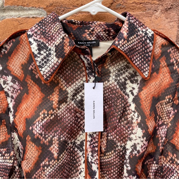 Karen Millen Pleated Collared Snakeskin Print Belted Maxi Shirtdress 2P NWT - Picture 6 of 13